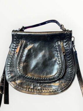 Rebecca Minkoff Black 100% Leather Vanity Saddle Crossbody Bag Purse